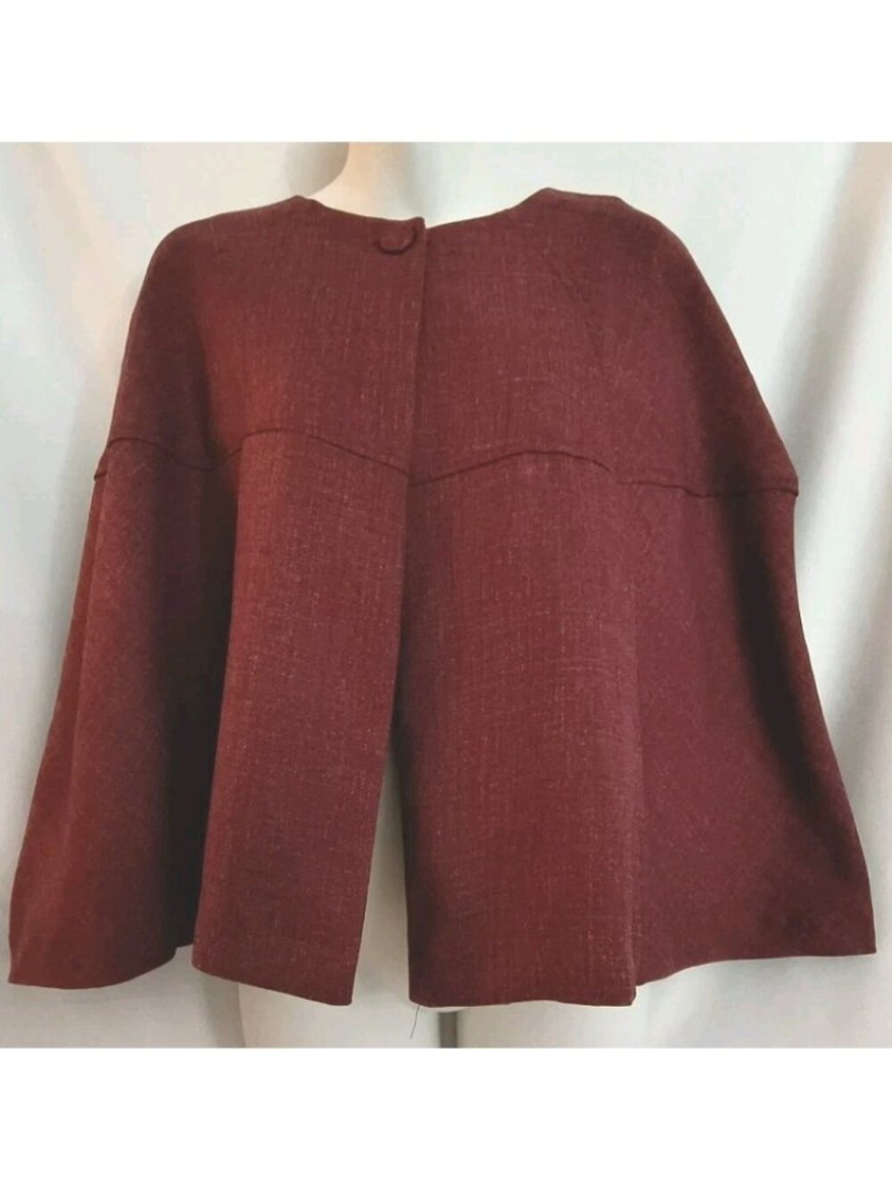 Ashley Stewart Cape Poncho  Cropped Plaid Dark Red 18 One Botton Office Working